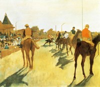 RACEHORSES HORSE JOCKEY IN FRONT GRANDSTAND 1879 PAINTING BY EDGAR DEGAS REPRO 